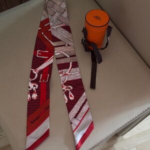 Hermes Red and White Silk Tilly Scarf
